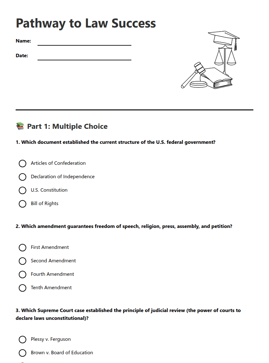 Pathway to Law Success worksheet preview