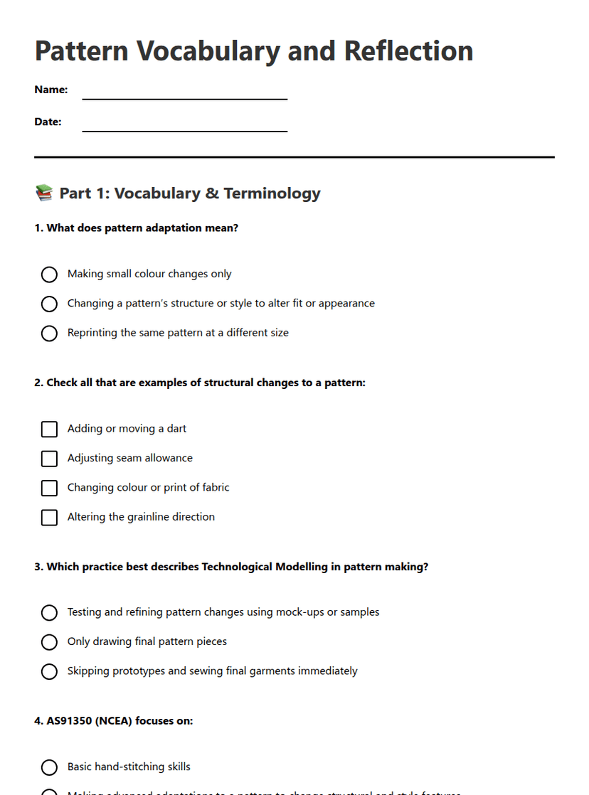 Pattern Vocabulary and Reflection