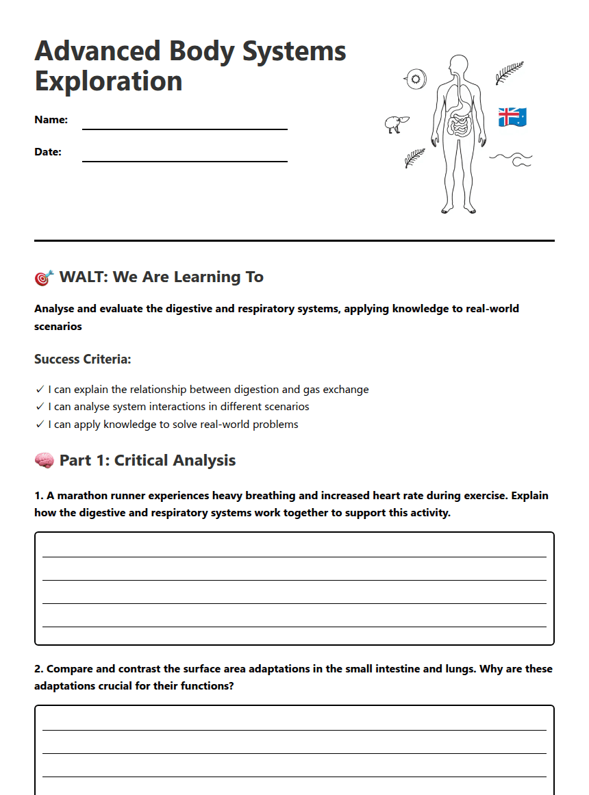 Advanced Body Systems Exploration worksheet preview
