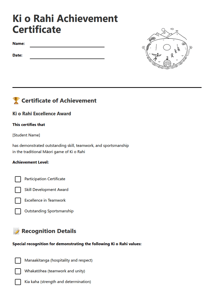 Ki o Rahi Achievement Certificate