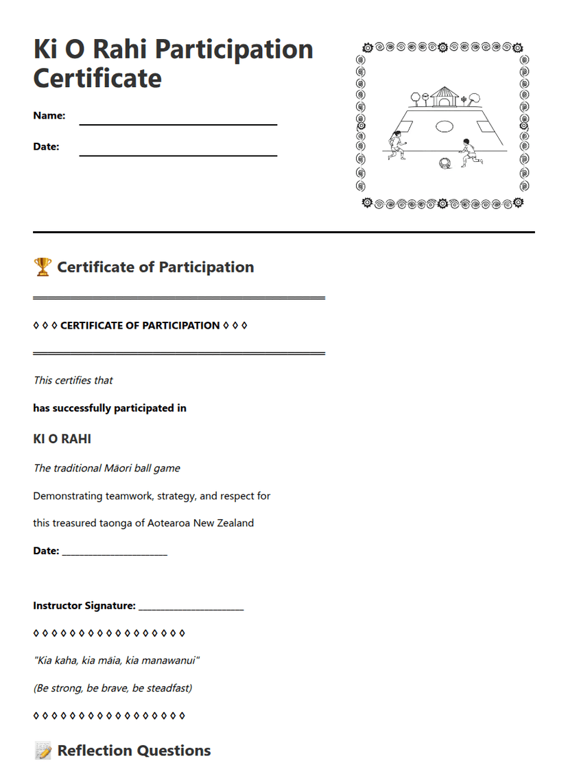 Ki O Rahi Participation Certificate