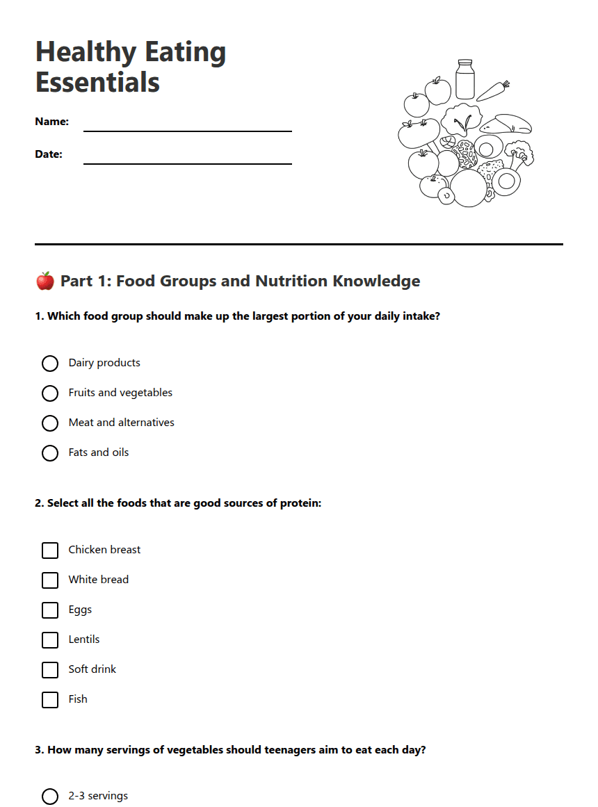 Healthy Eating Essentials worksheet preview