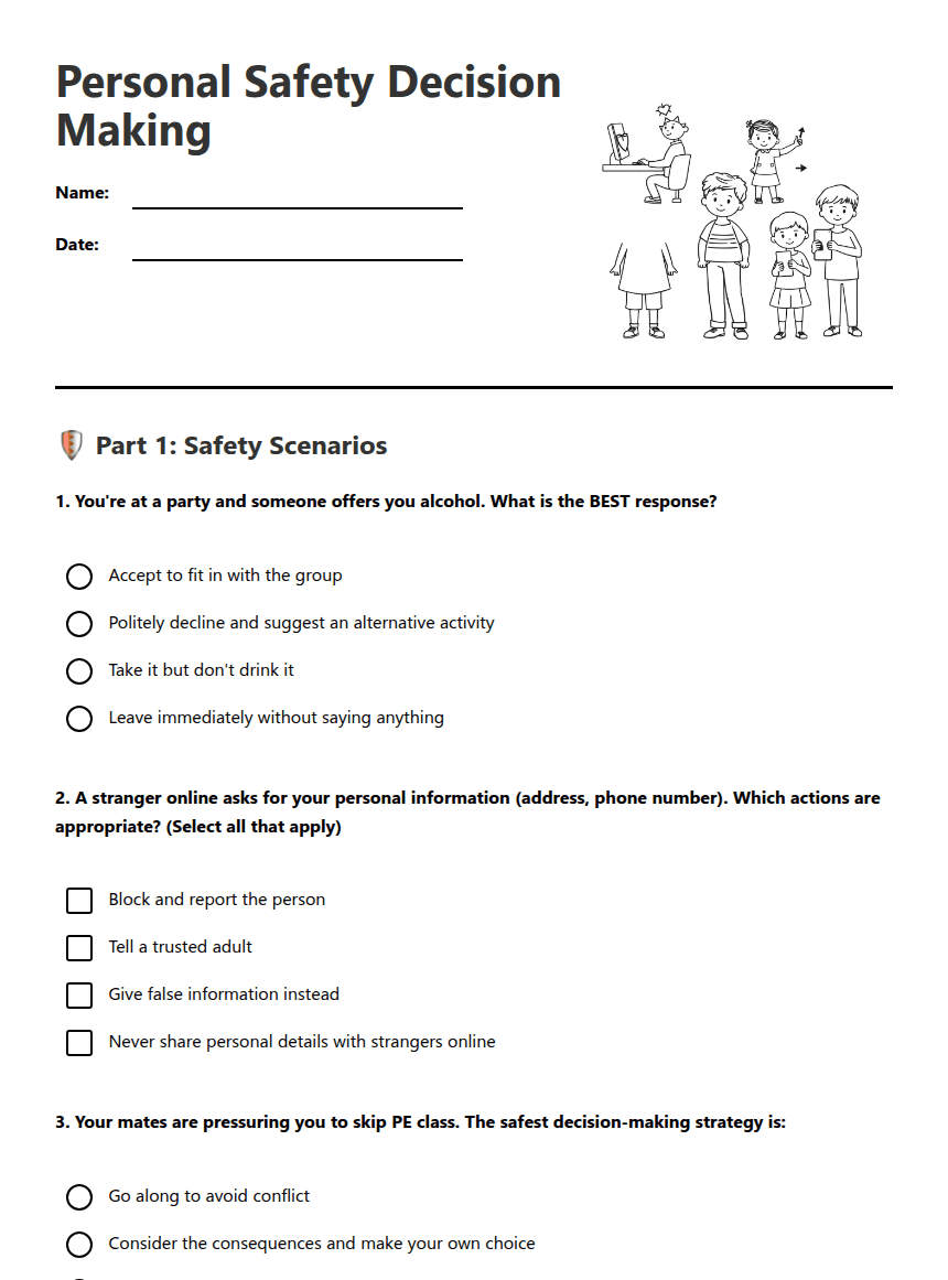Personal Safety Decision Making worksheet preview