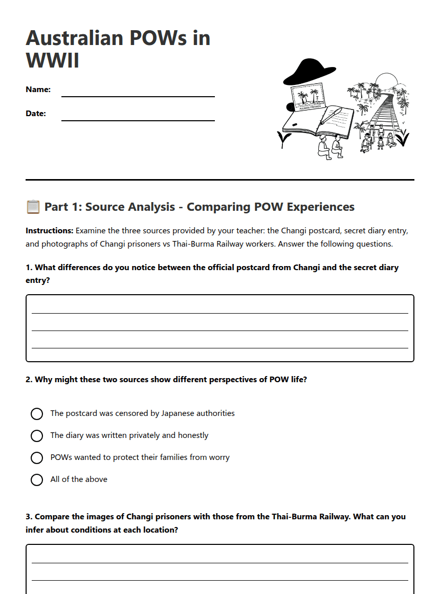 Australian POWs in WWII worksheet preview