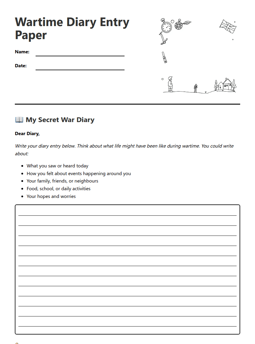 Wartime Diary Entry Paper worksheet preview