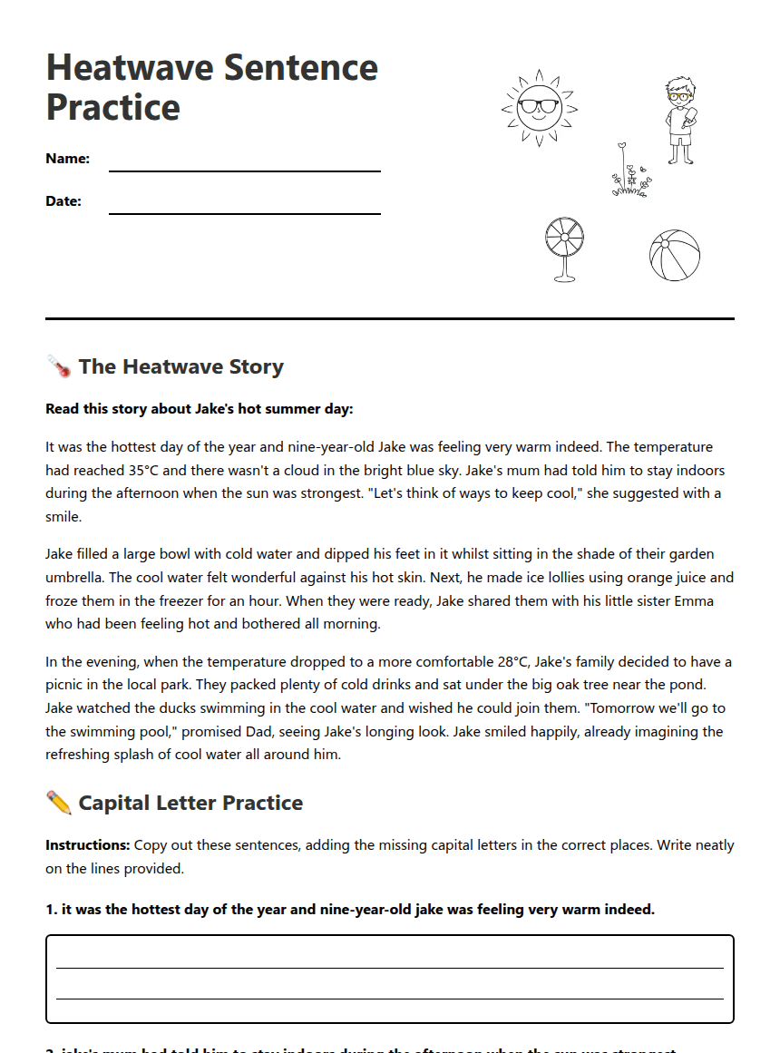Heatwave Sentence Practice worksheet preview