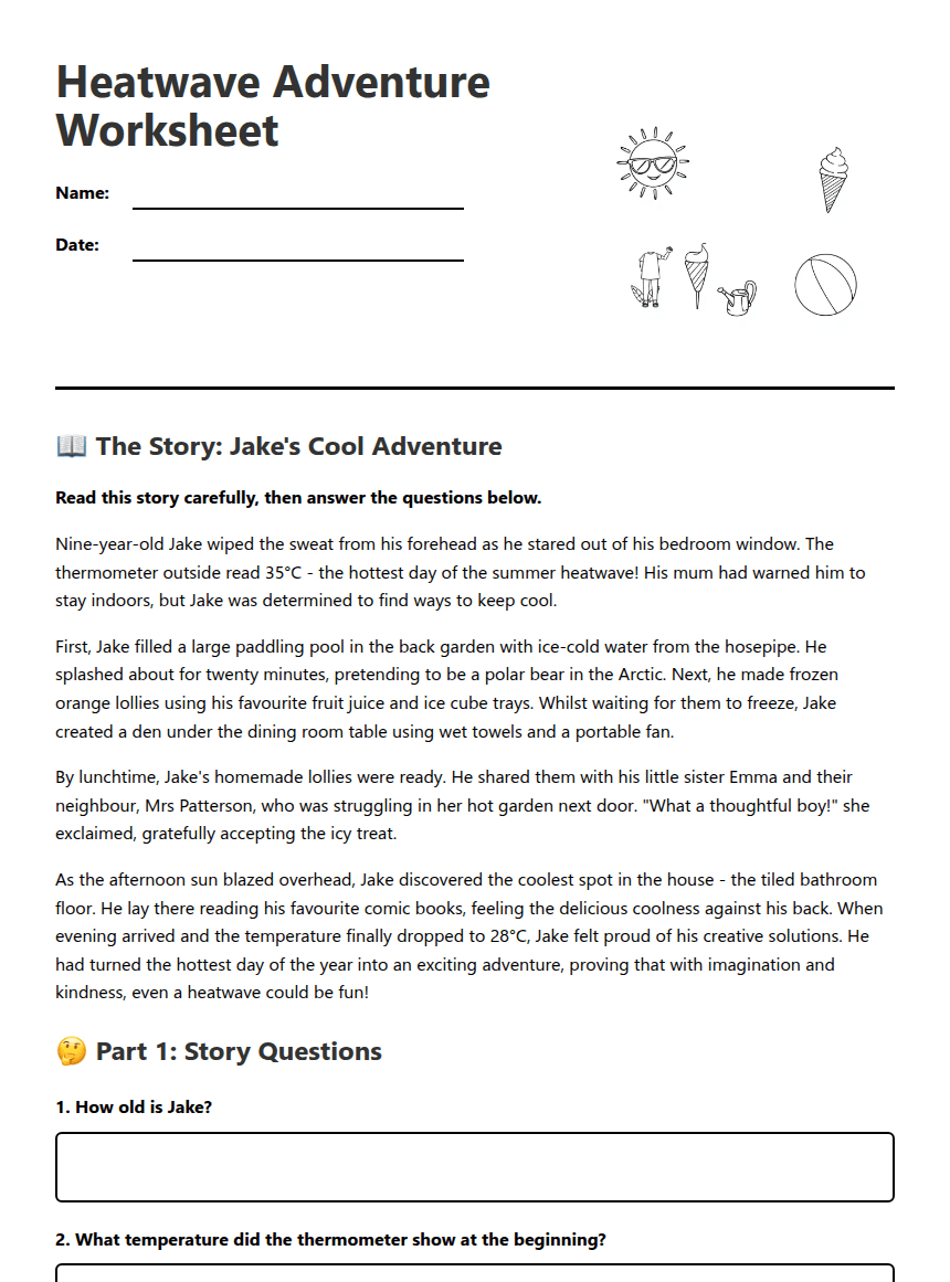 Heatwave Adventure Worksheet worksheet preview