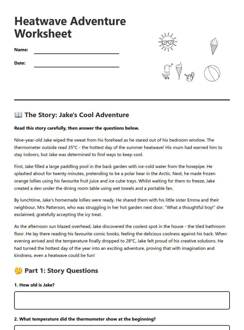 Heatwave Adventure Worksheet