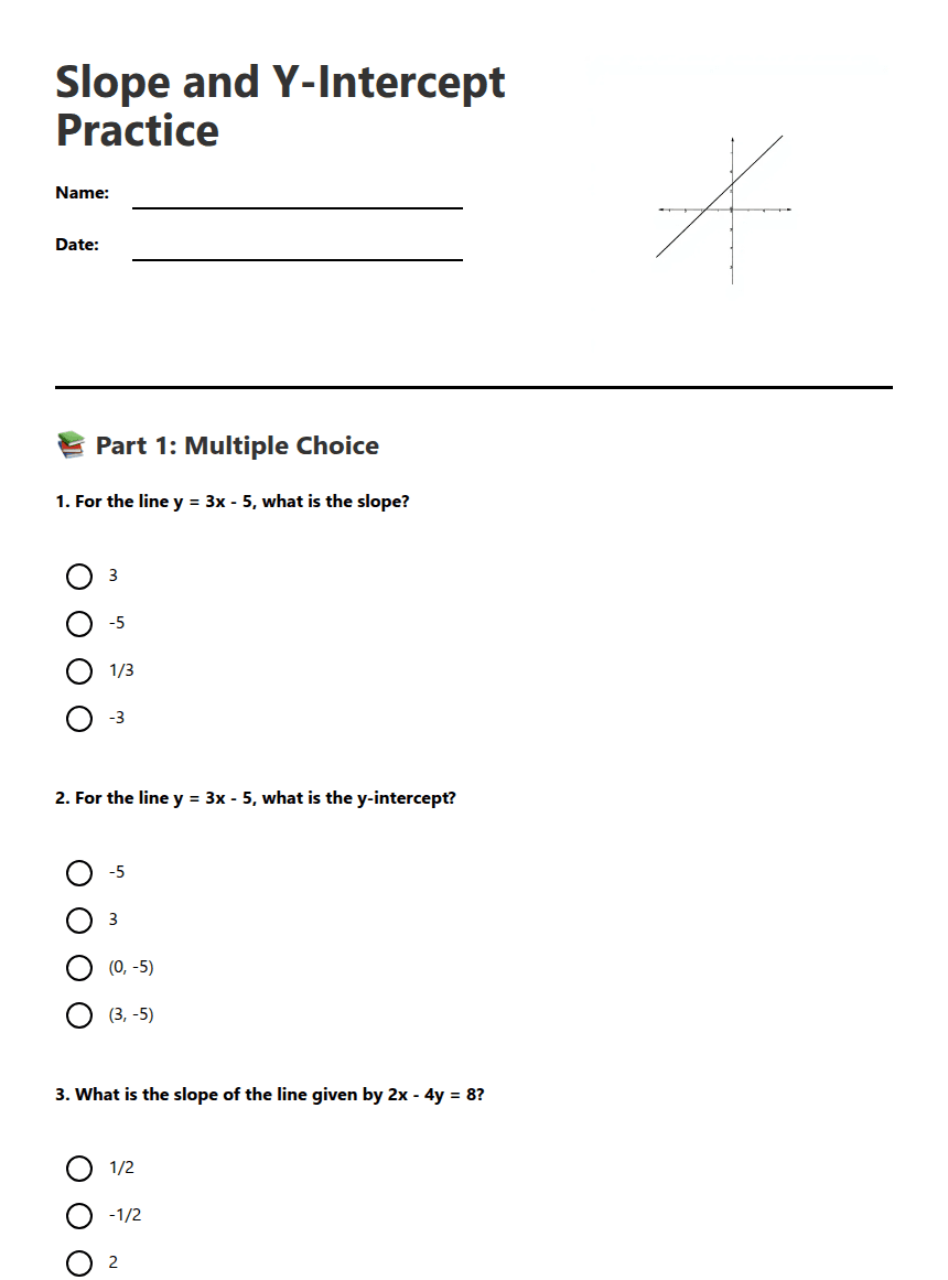 Slope and Y-Intercept Practice worksheet preview