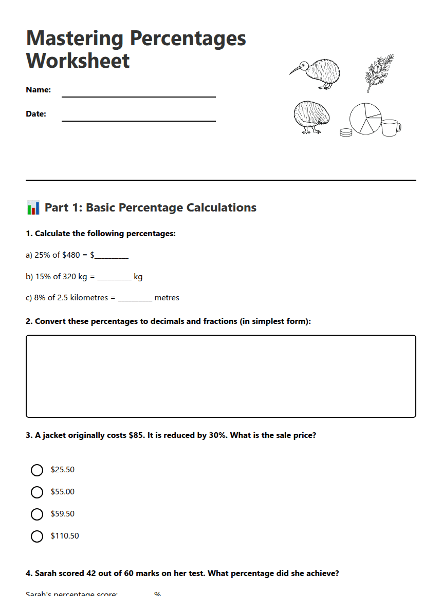 Mastering Percentages Worksheet worksheet preview