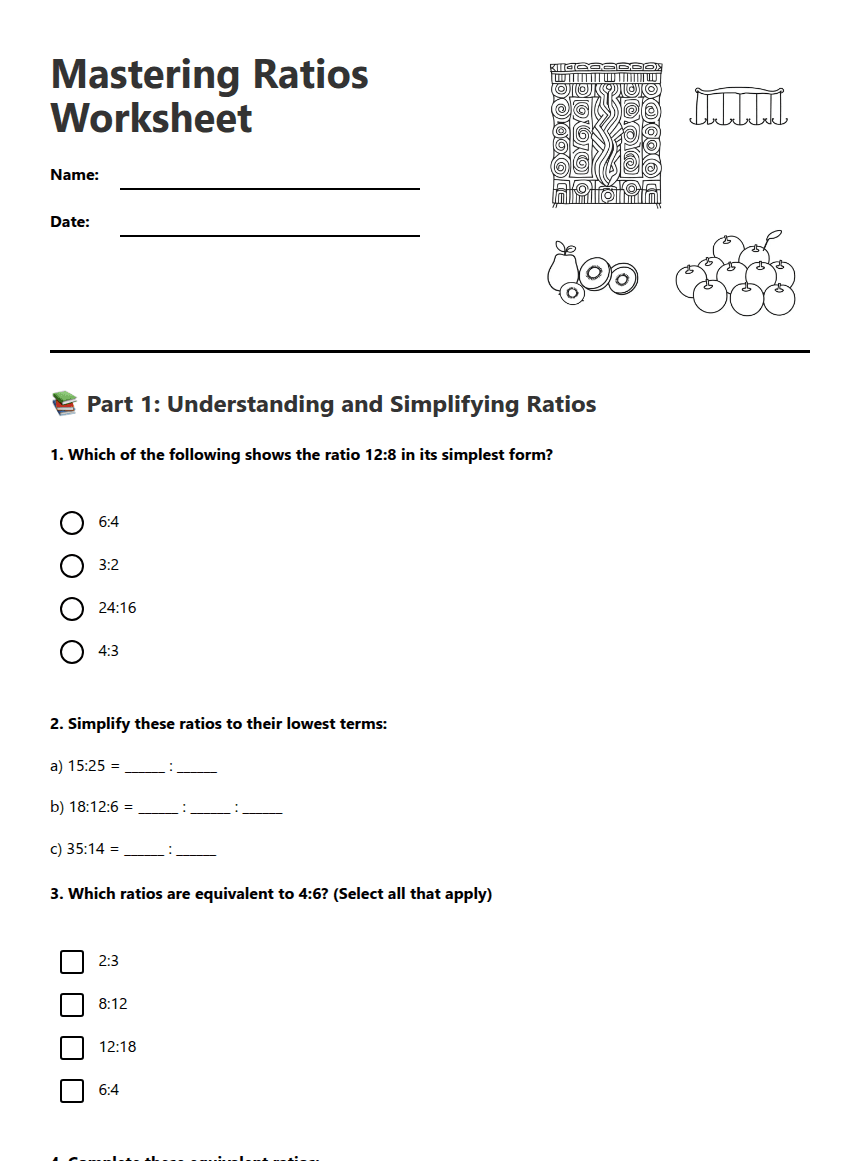 Mastering Ratios Worksheet worksheet preview