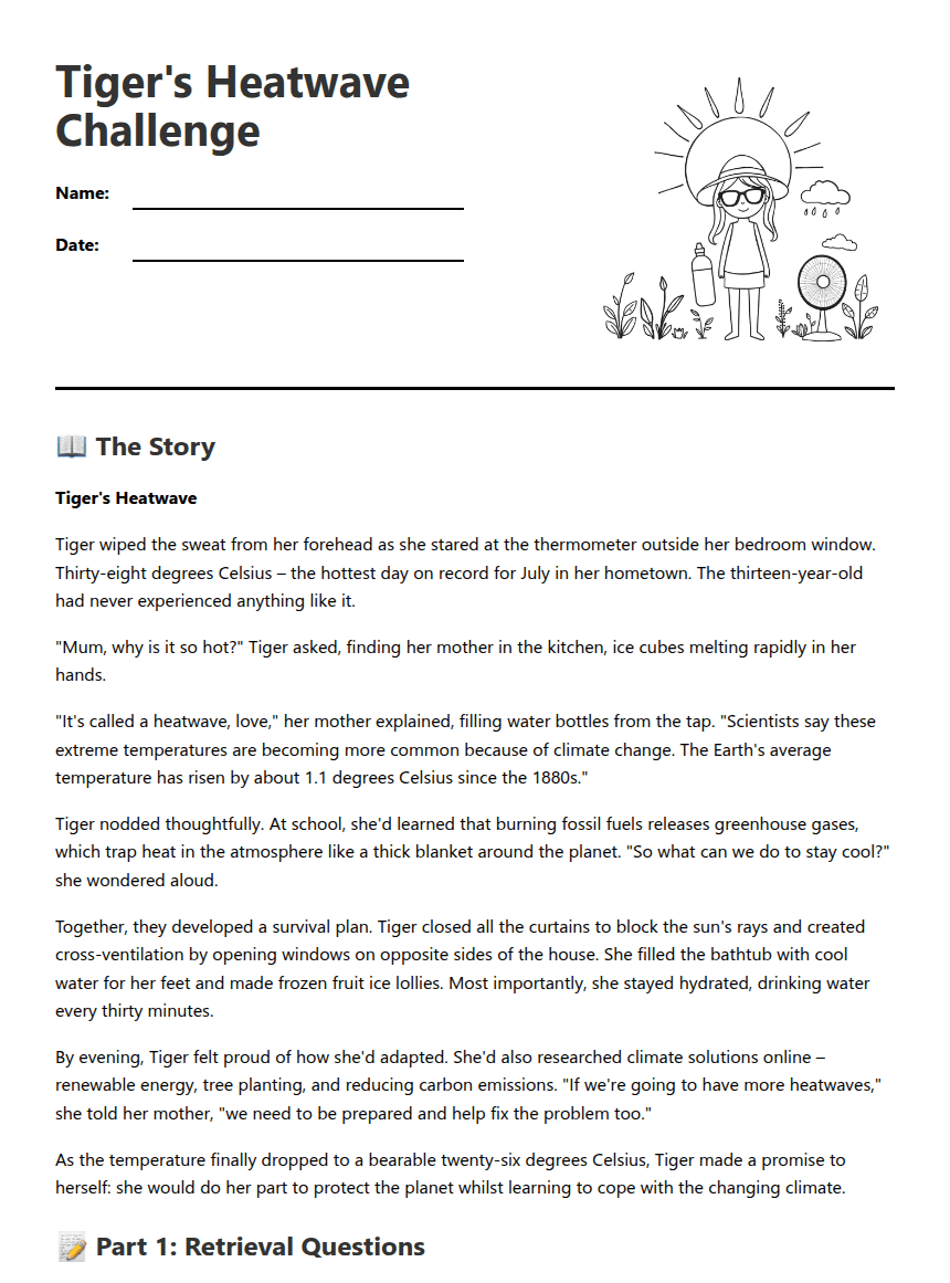 Tiger's Heatwave Challenge worksheet preview