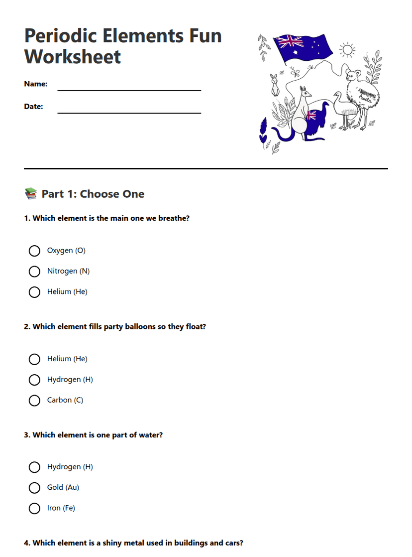 Periodic Elements Fun Worksheet