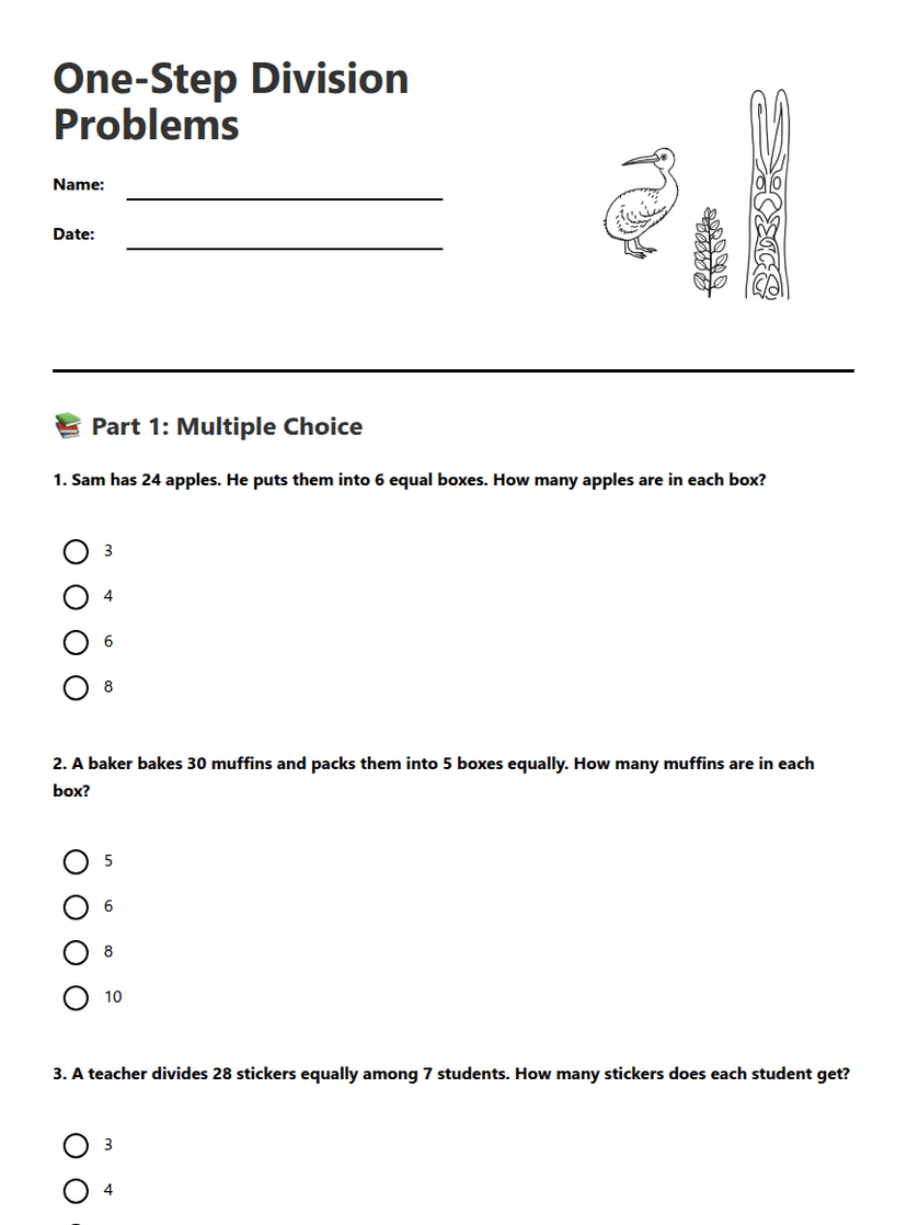 One-Step Division Problems