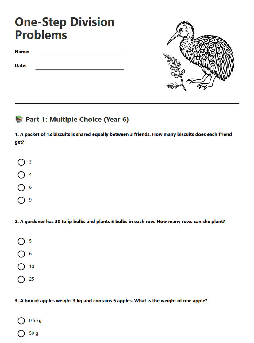 One-Step Division Problems