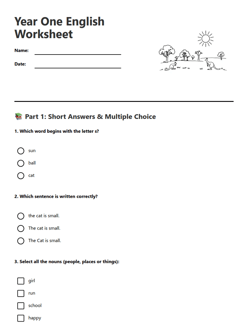 Year One English Worksheet