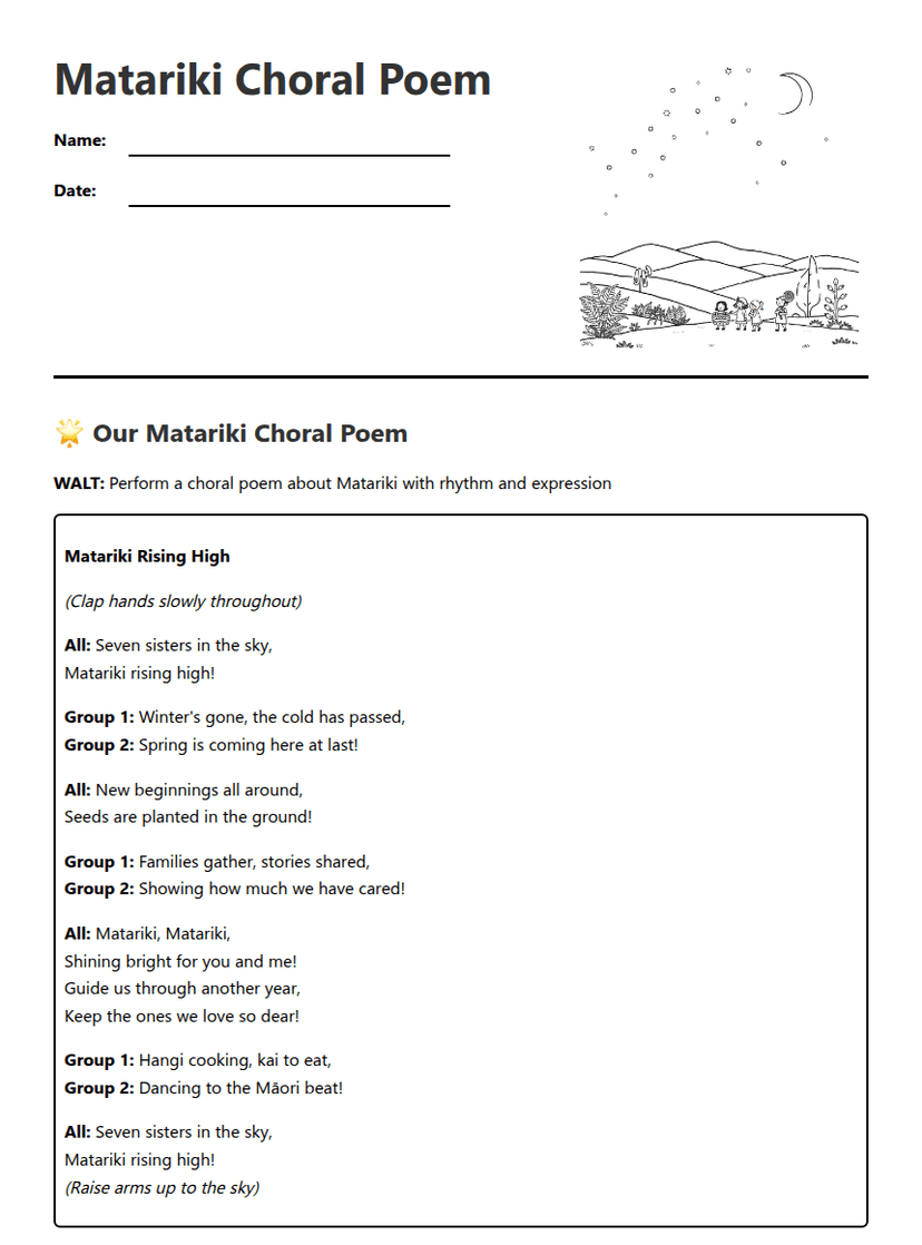 Matariki Choral Poem