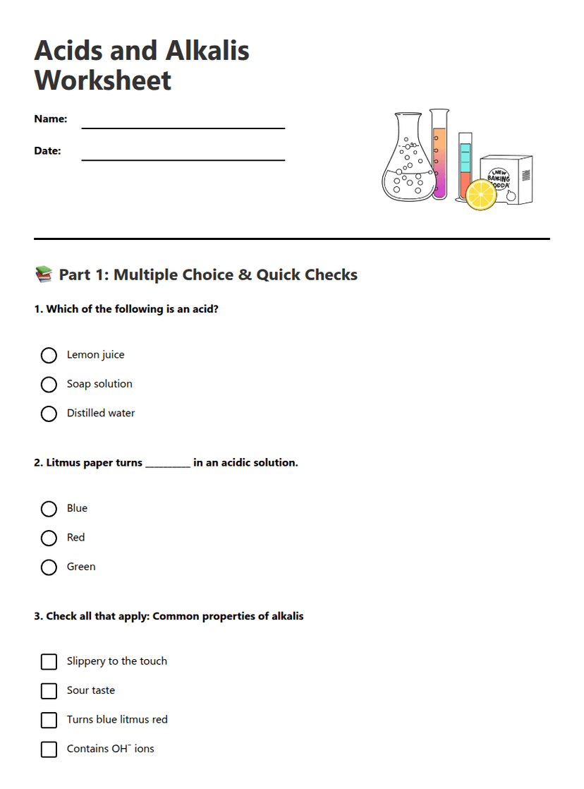 Acids and Alkalis Worksheet