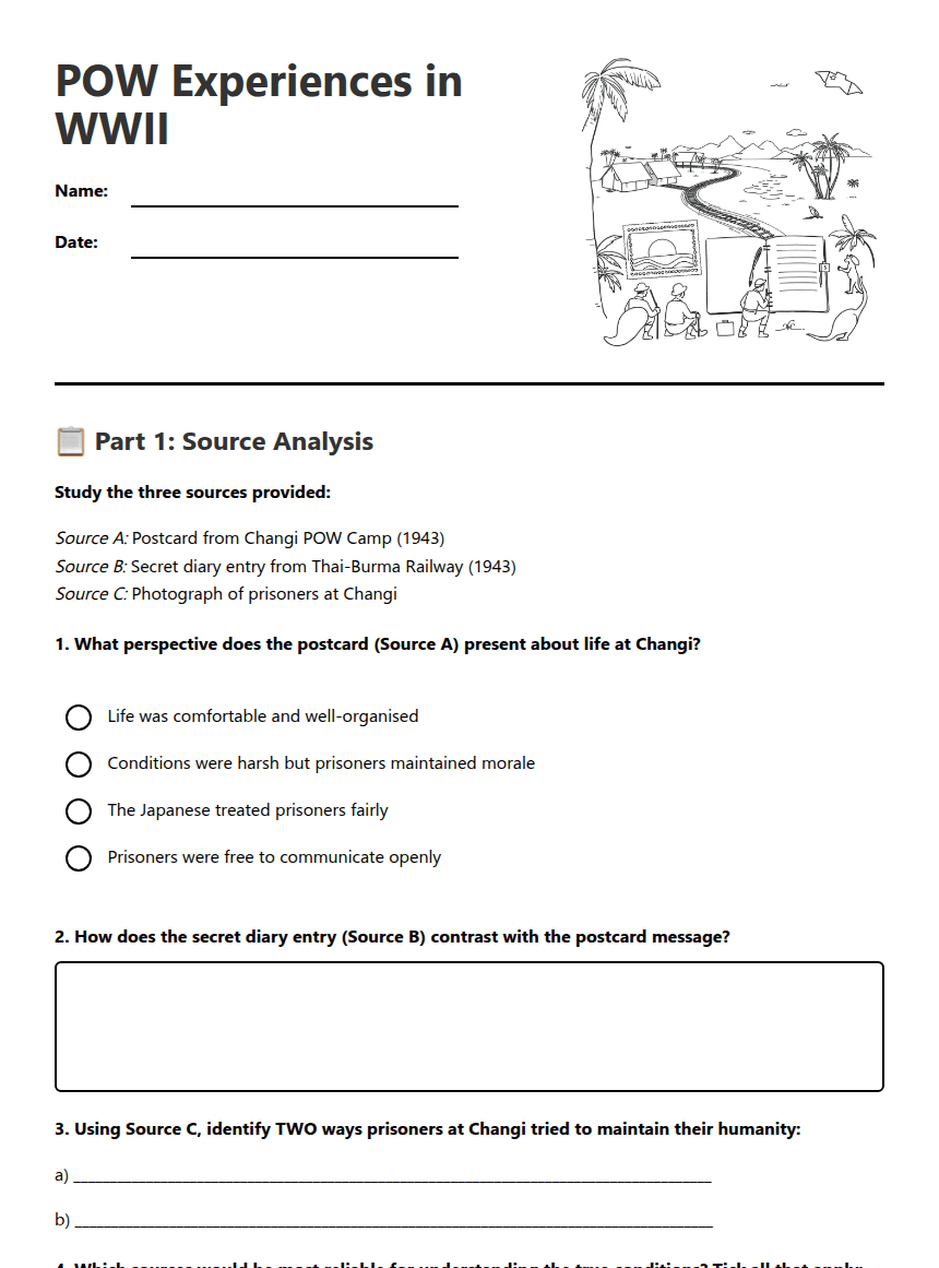 POW Experiences in WWII worksheet preview