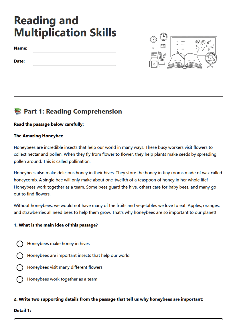 Reading and Multiplication Skills