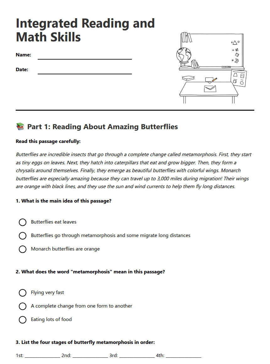 Integrated Reading and Math Skills worksheet preview