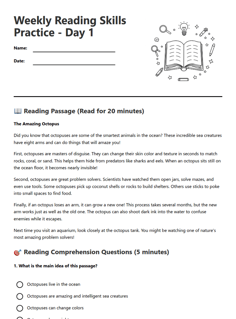 Weekly Reading Skills Practice
