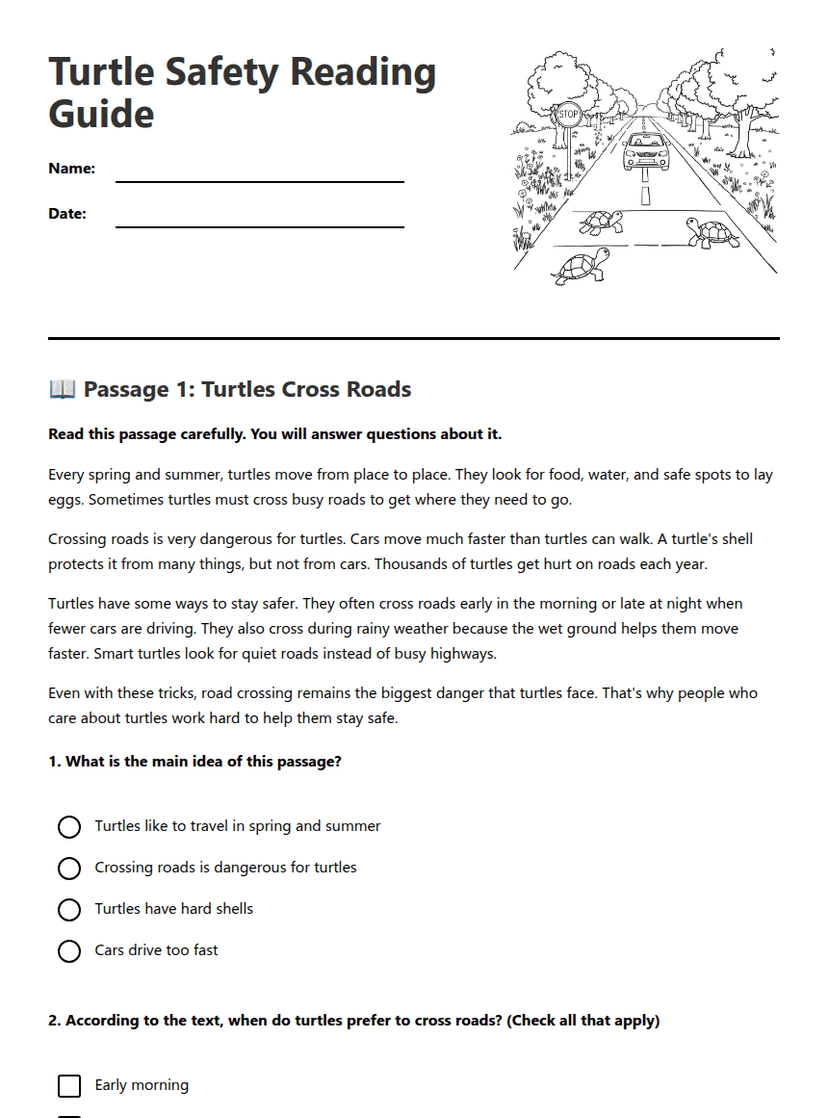Turtle Safety Reading Guide