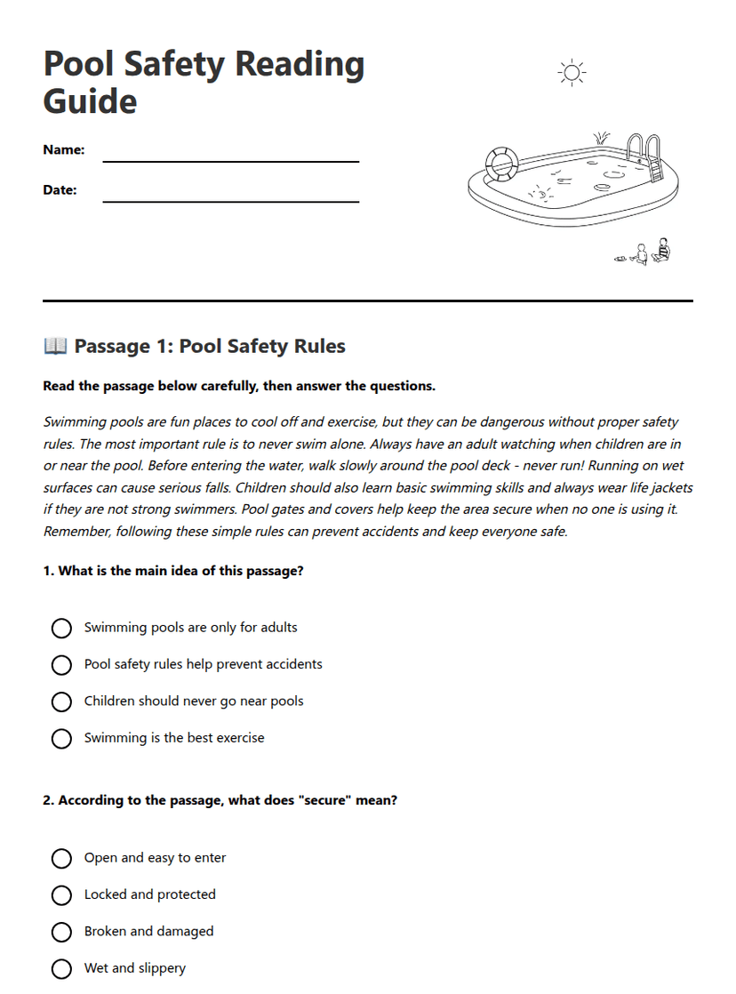 Pool Safety Reading Guide