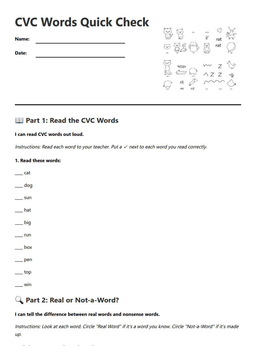 CVC Words Quick Check