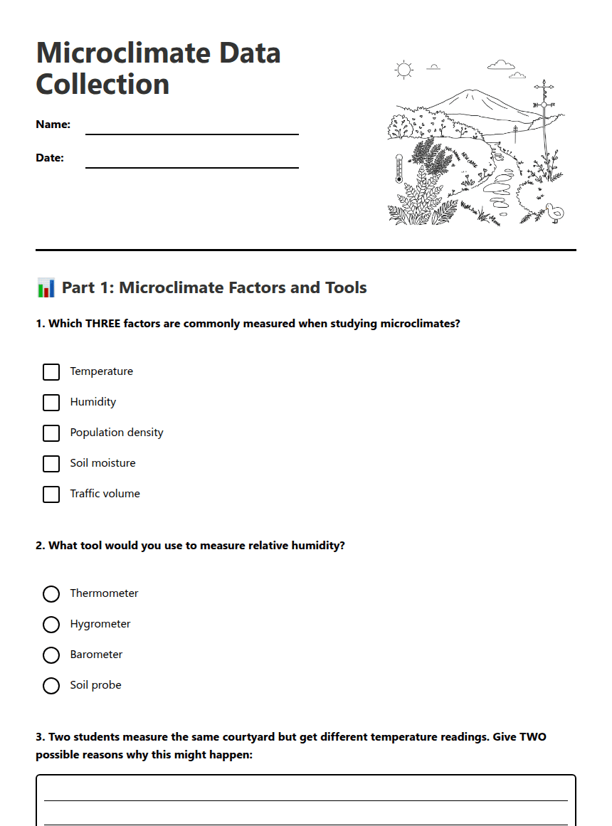 Microclimate Data Collection worksheet preview