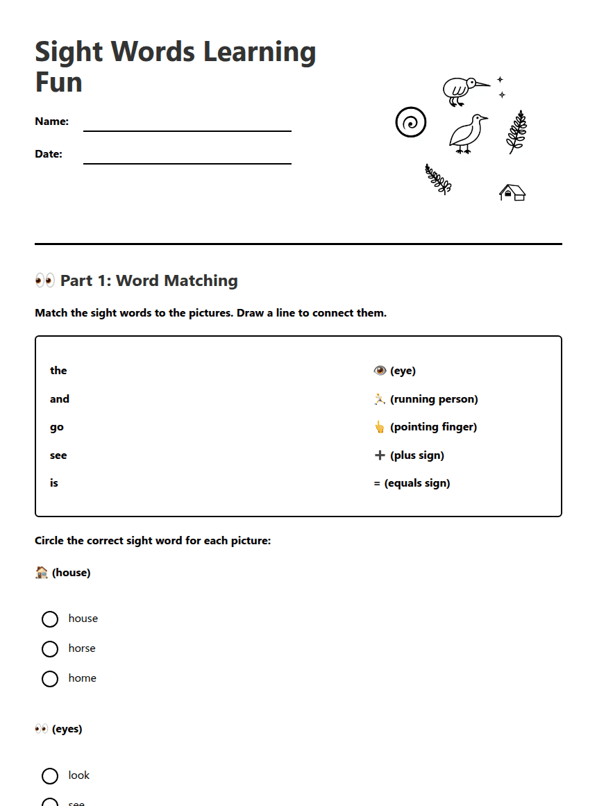 Sight Words Learning Fun worksheet preview
