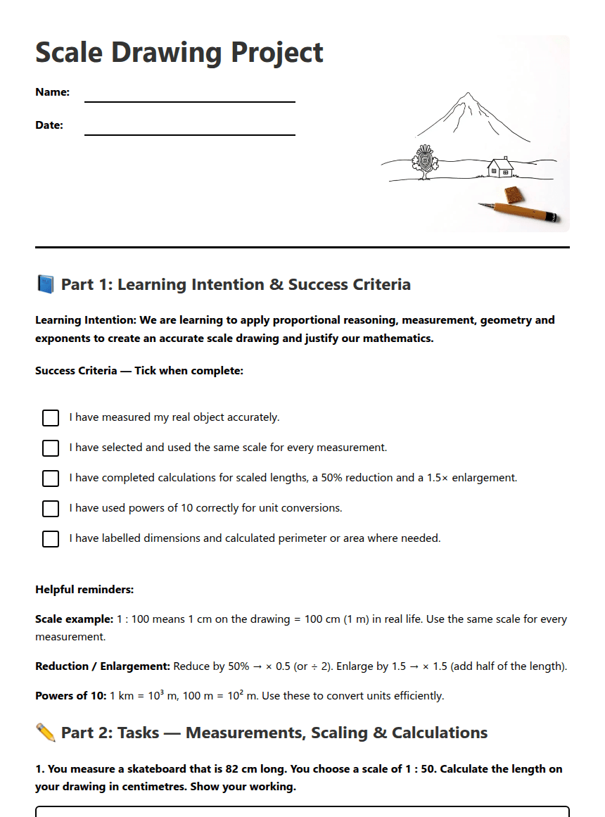 Scale Drawing Project worksheet preview
