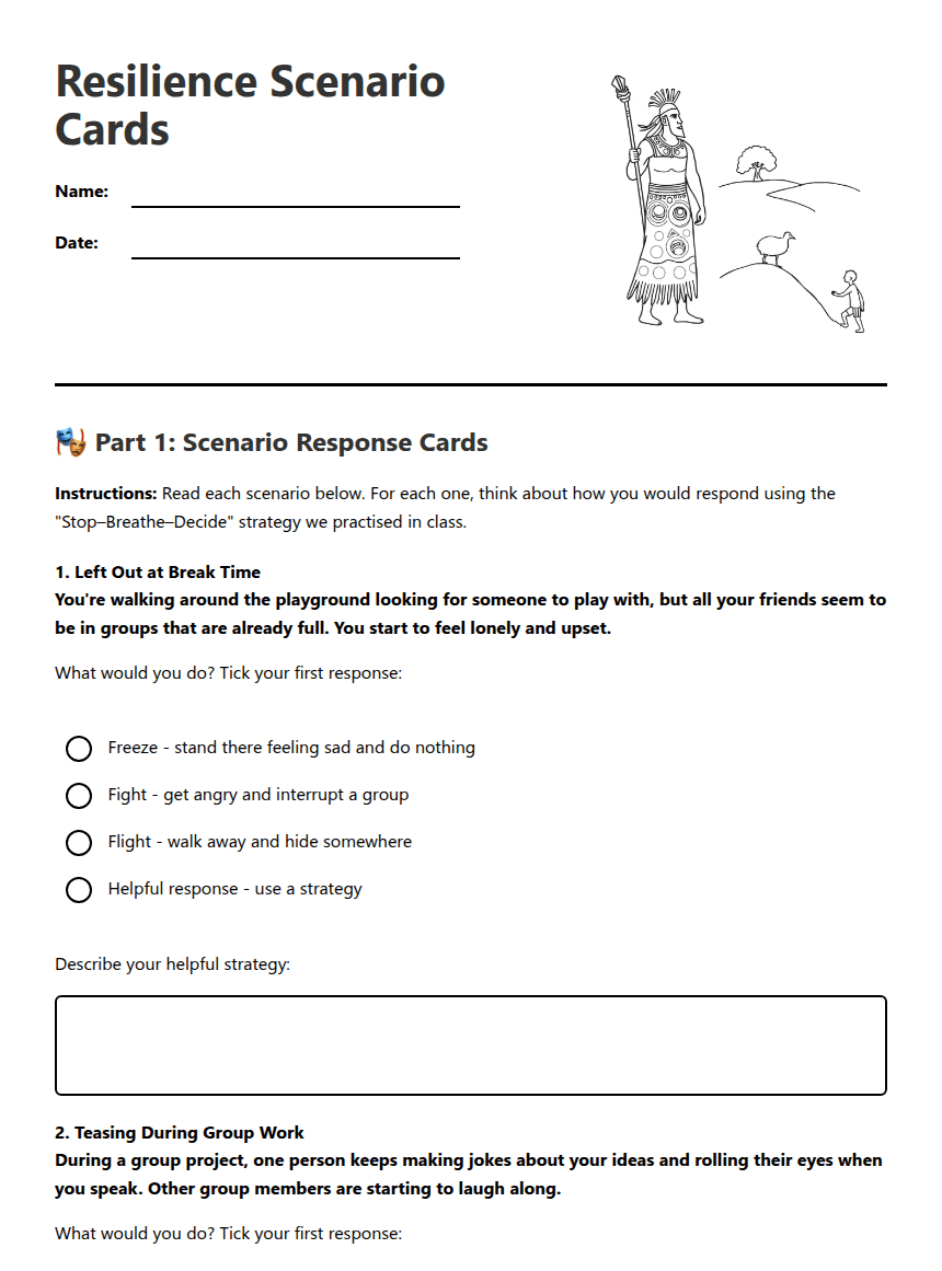 Resilience Scenario Cards worksheet preview