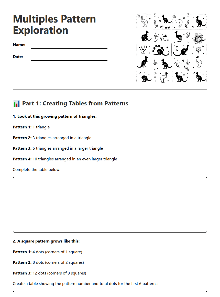 Multiples Pattern Exploration worksheet preview
