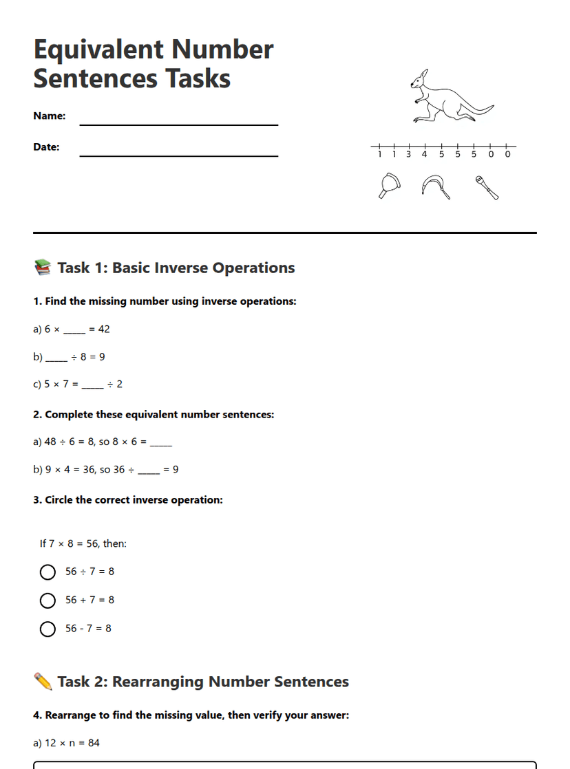 Equivalent Number Sentences Tasks