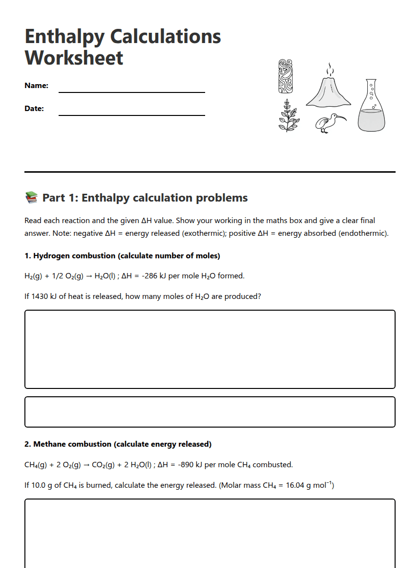 Enthalpy Calculations Worksheet worksheet preview