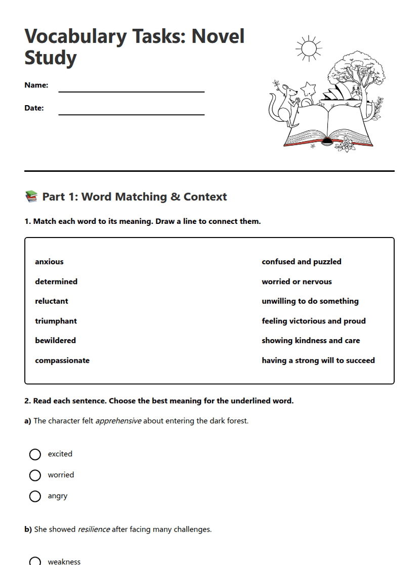 Vocabulary Engagement Worksheet