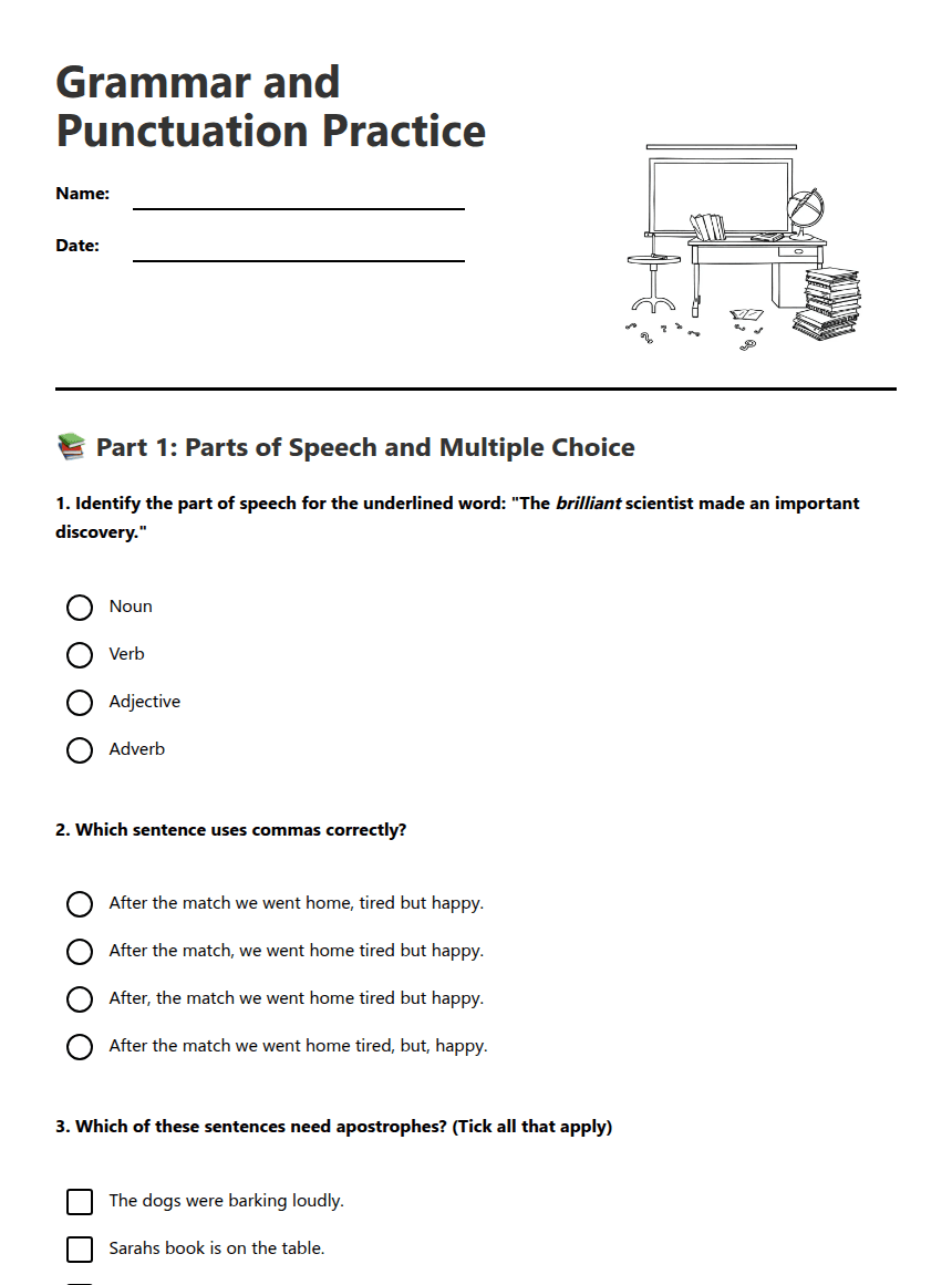 Grammar and Punctuation Practice worksheet preview