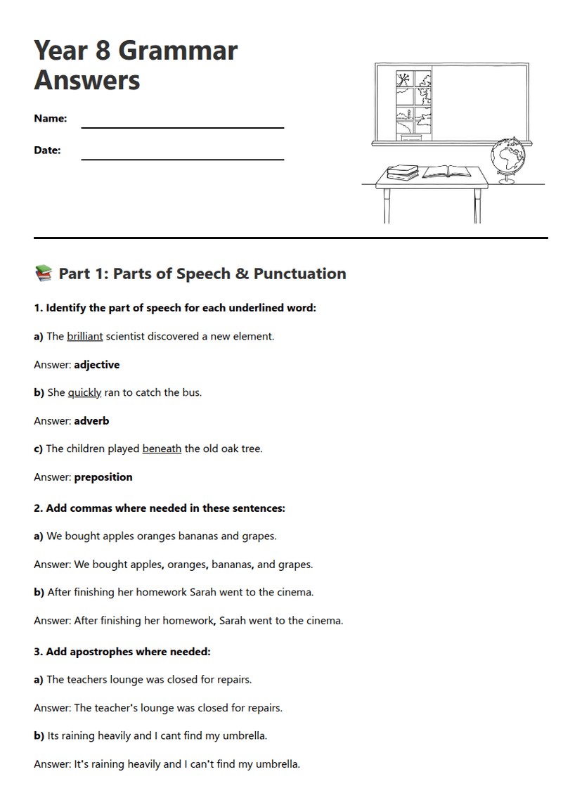 Year 8 Grammar Answers