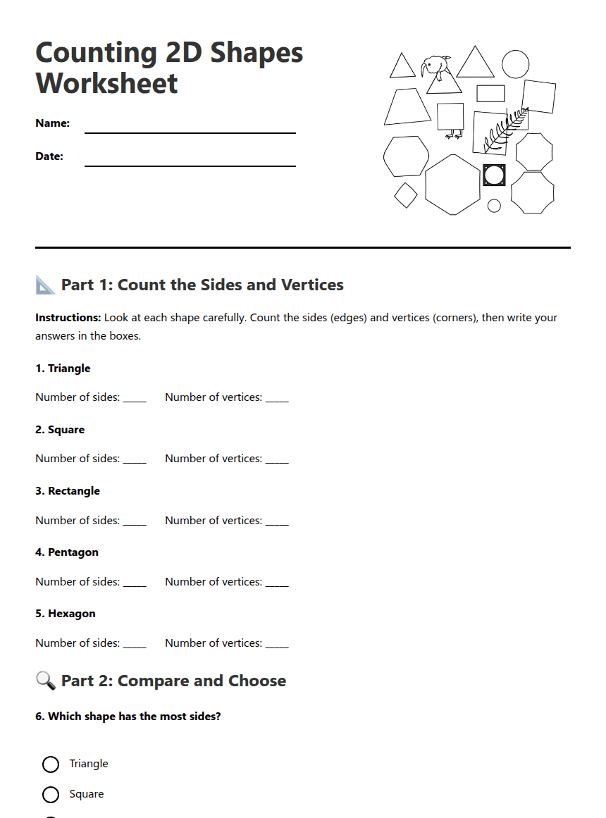 Counting 2D Shapes Worksheet worksheet preview