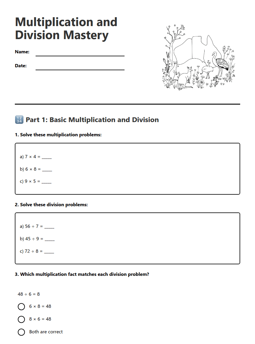 Multiplication and Division Mastery worksheet preview
