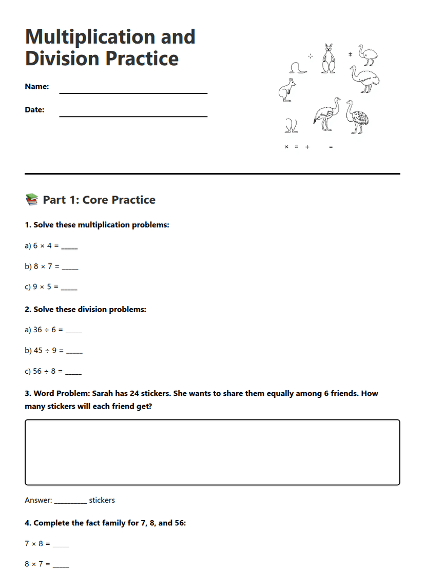 Multiplication and Division Practice