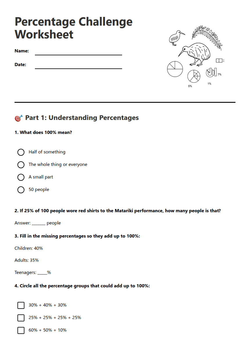 Percentage Challenge Worksheet worksheet preview