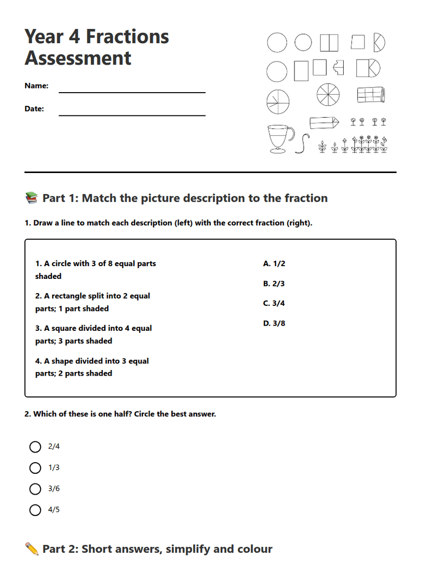 Year 4 Fractions Assessment