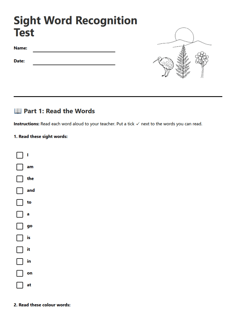 Sight Word Recognition Test