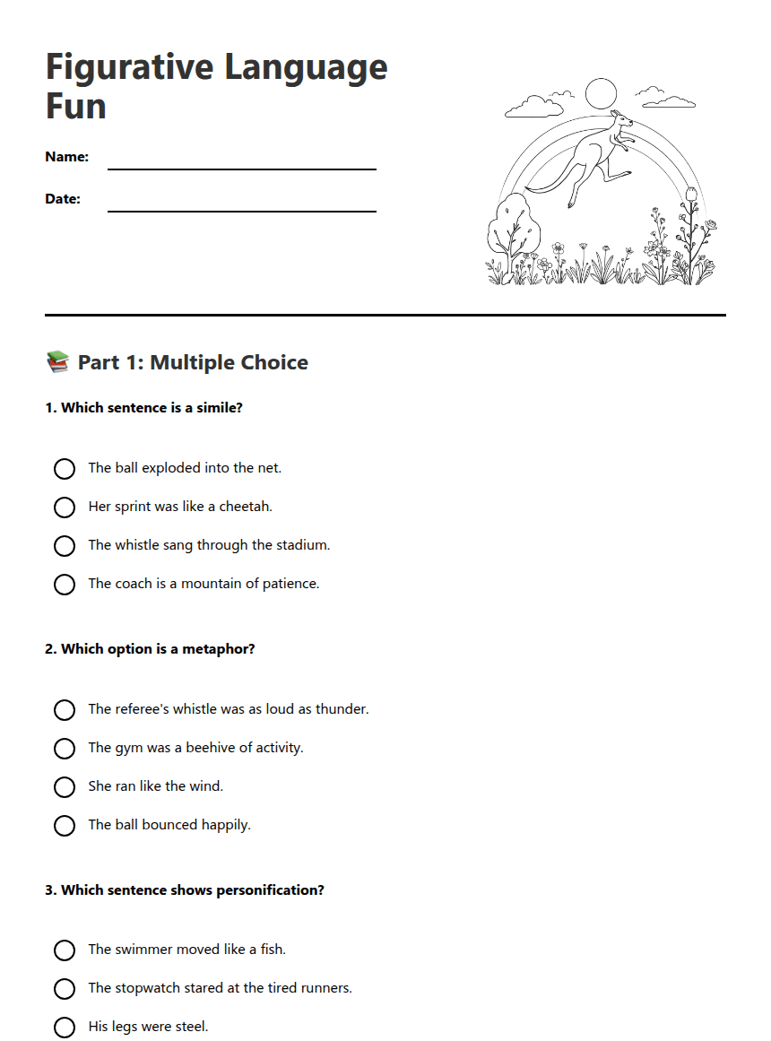 Figurative Language Fun worksheet preview