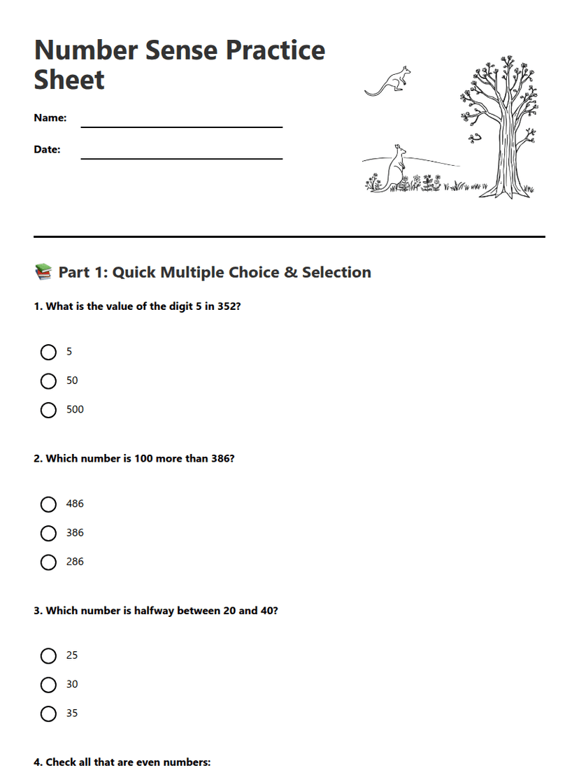 Number Sense Practice Sheet