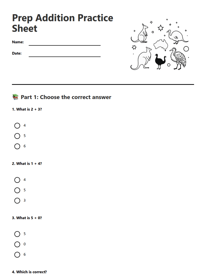 Prep Addition Practice Sheet