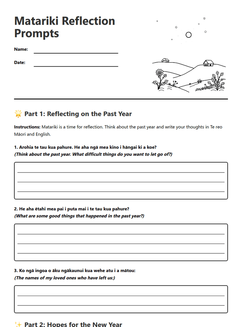 Matariki Reflection Prompts