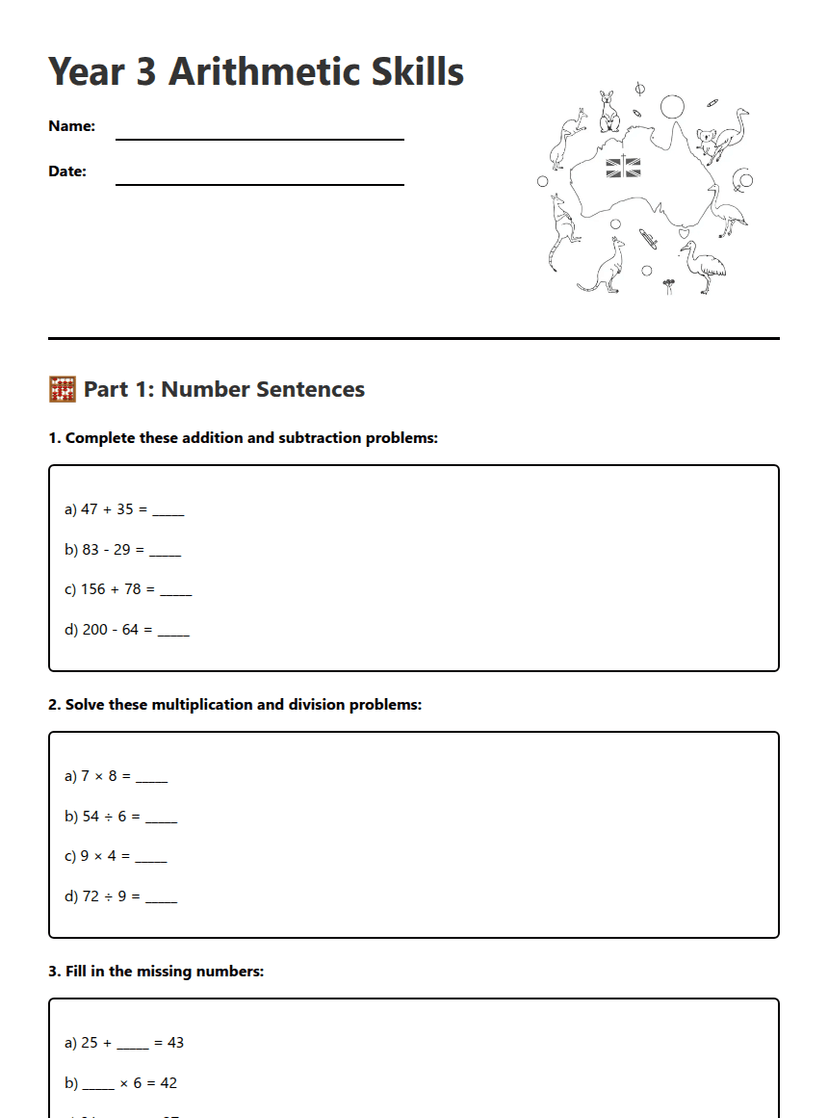 Year 3 Arithmetic Skills
